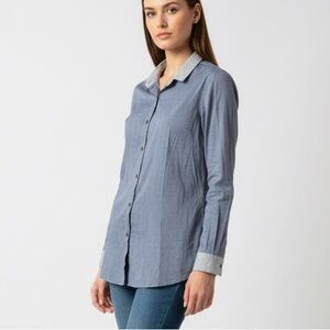 Jenni Kayne 100% Linen Blue Long-Sleeve Button-Up Shirt Blouse, M